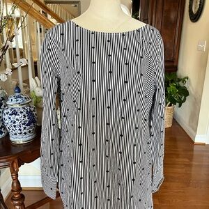 Talbots Black and White Striped Long Sleeve Tunic Top